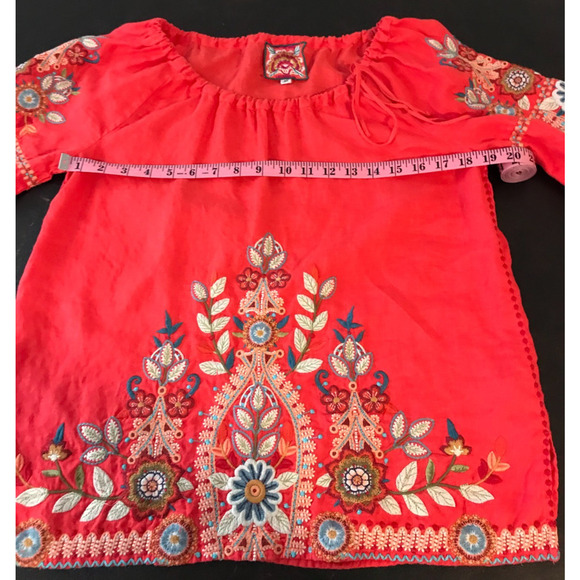 Johnny Was Maisie Coral Orange Embroidery Blouse with Side Tie - Size XSM - Picture 5 of 8